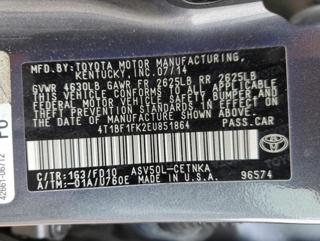 4T1BF1FK2EU851864 - 2014 TOYOTA CAMRY L CHARCOAL photo 10