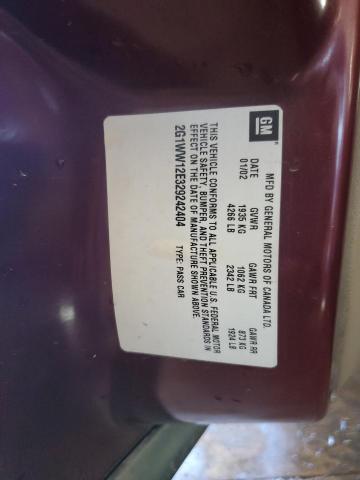 2G1WW12E329242404 - 2002 CHEVROLET MONTE CARL ბურგუნდია ფოტო 10