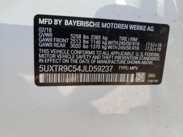 5UXTR9C54JLD59237 - 2018 BMW X3 XDRIVE3 WHITE photo 10