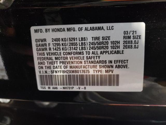 5FNYF8H2XMB017675 - 2021 HONDA PASSPORT S BLACK photo 10