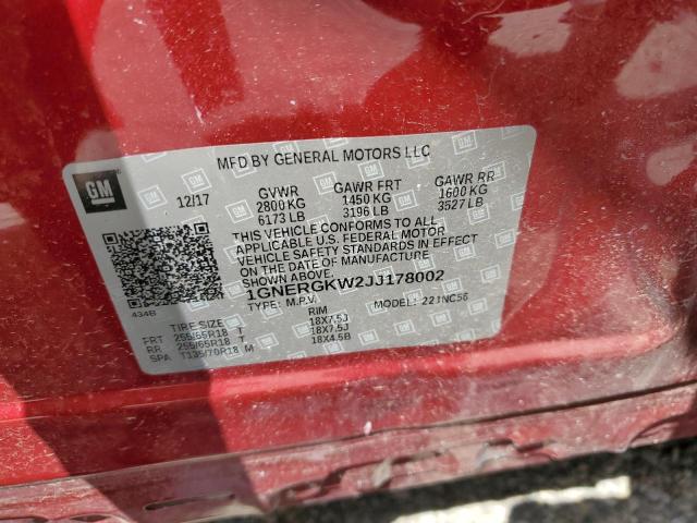 1GNERGKW2JJ178002 - 2018 CHEVROLET TRAVERSE L RED photo 10