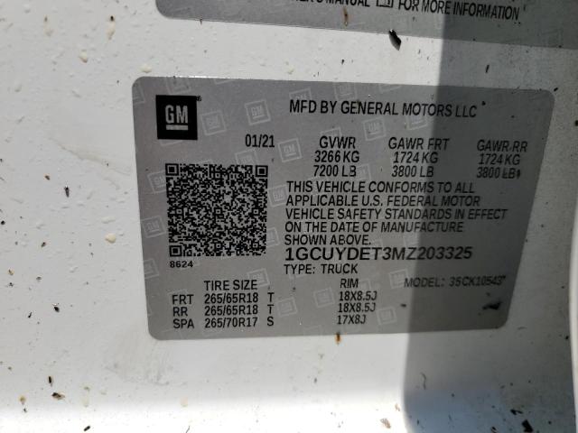 1GCUYDET3MZ203325 - 2021 CHEVROLET SILVER1500 WHITE photo 10