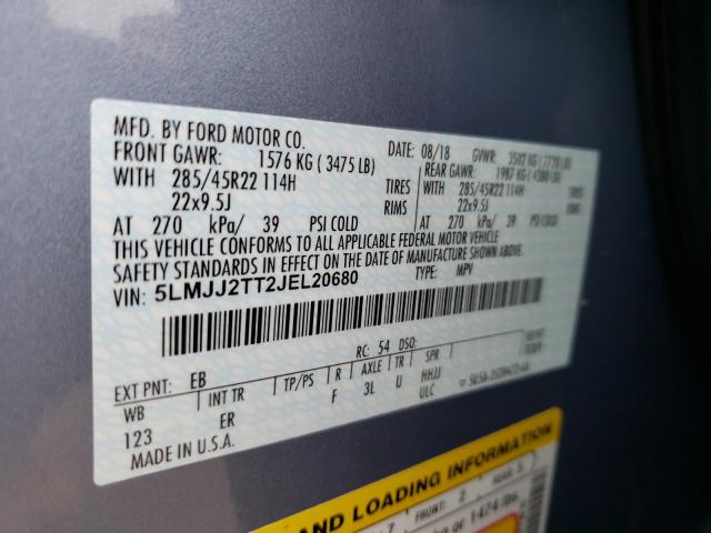 5LMJJ2TT2JEL20680 - 2018 LINCOLN NAVIGATOR BLUE photo 10