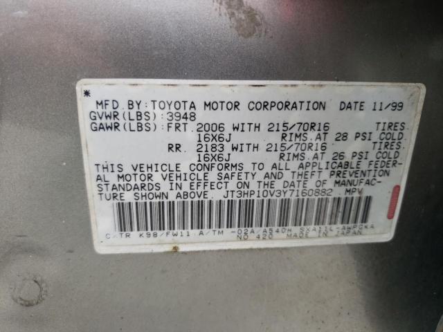 JT3HP10V3Y7160882 - 2000 TOYOTA RAV4 SILVER photo 10