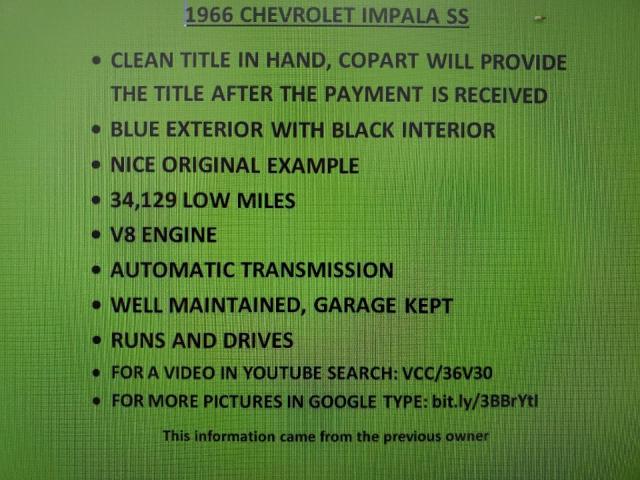 168376A109409 - 1966 CHEVROLET IMPALA  SS 蓝色 照片 9