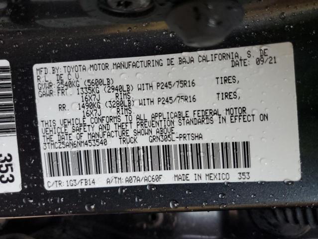 3TMCZ5AN6NM453540 - 2022 TOYOTA TACOMA DOUBLE CAB  photo 10