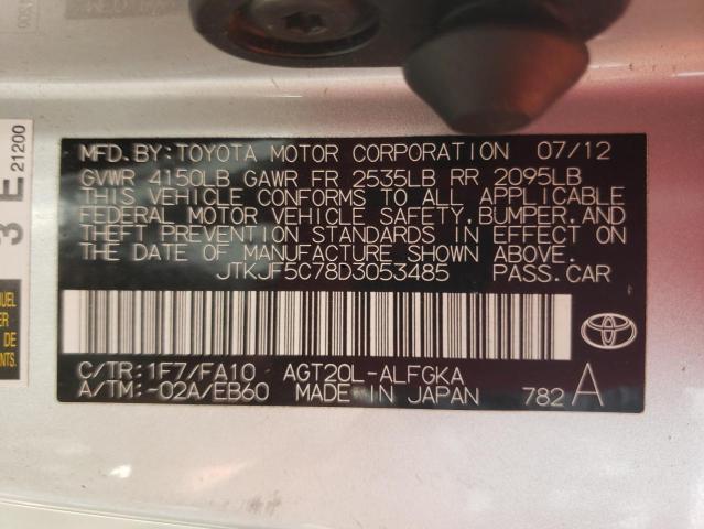 JTKJF5C78D3053485 - 2013 TOYOTA SCION TC 银色 照片 10