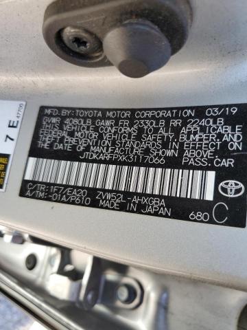 JTDKARFPXK3117066 - 2019 TOYOTA PRIUS PRIM 银色 照片 10