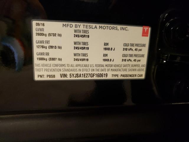 5YJSA1E27GF160619 - 2016 TESLA MODEL S Negro foto 10