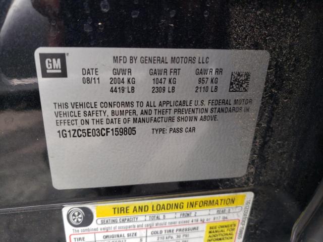 1G1ZC5E03CF159805 - 2012 CHEVROLET MALIBU 1LT 黑色 照片 10