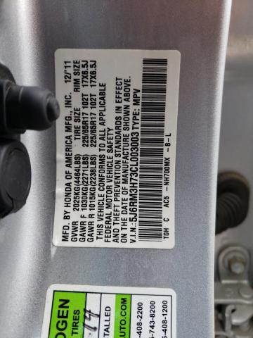 5J6RM3H73CL003003 - 2012 HONDA CR-V EXL SILVER photo 10