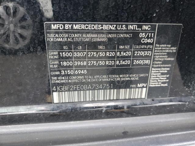 4JGBF2FE0BA734751 - 2011 MERCEDES-BENZ GL 350 BLU BLACK photo 10