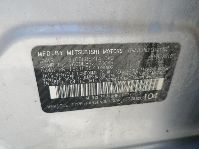 ML32F3FJ7JHF11027 - 2018 MITSUBISHI MIRAGE G4 SILVER photo 10