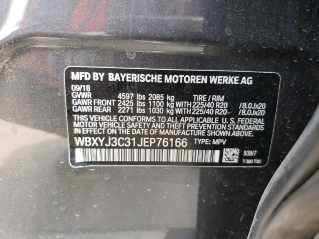 WBXYJ3C31JEP76166 - 2018 BMW X2 SDRIVE2 GRAY photo 10