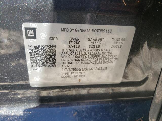 1G1JB5SB3K4134340 - 2019 CHEVROLET SONIC LS 灰色 照片 10