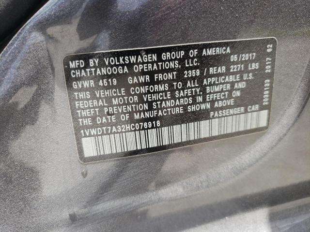 1VWDT7A32HC076918 - 2017 VOLKSWAGEN PASSAT R-LINE  foto 10