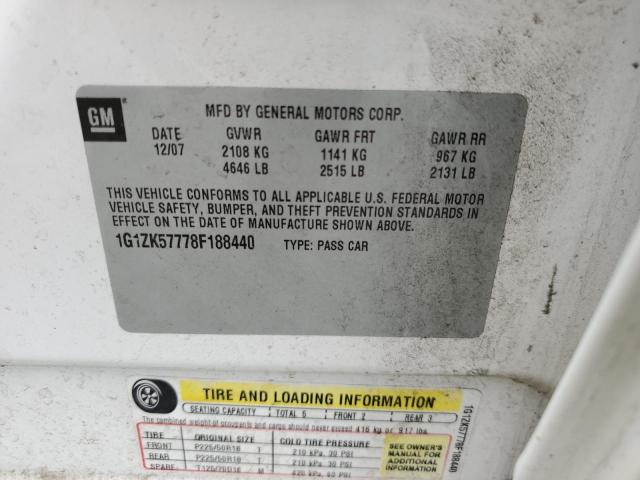 1G1ZK57778F188440 - 2008 CHEVROLET MALIBU LTZ 白色 照片 10