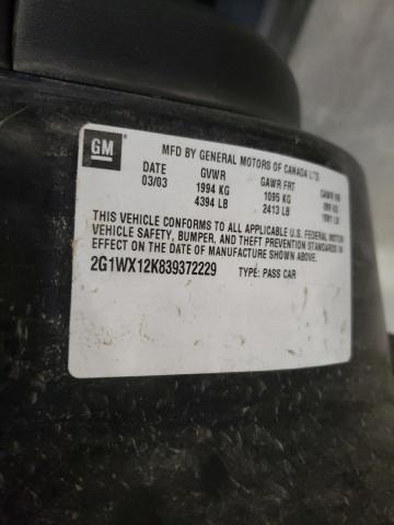 2G1WX12K839372229 - 2003 CHEVROLET MONTE CARL შავი ფოტო 10