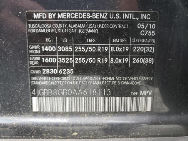 4JGBB8GB0AA618113 - 2010 MERCEDES-BENZ ML 350 4MA BLACK photo 10