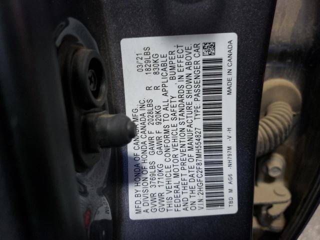 2HGFC2F87MH554827 - 2021 HONDA CIVIC SPOR GRAY photo 10
