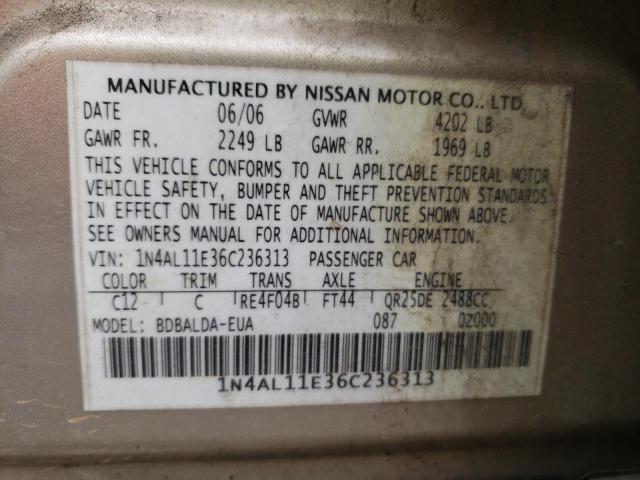 1N4AL11E36C236313 - 2006 NISSAN ALTIMA S GOLD photo 10