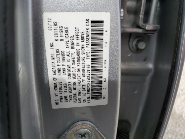 1HGCP2F35CA209188 - 2012 HONDA ACCORD LX SILVER photo 10