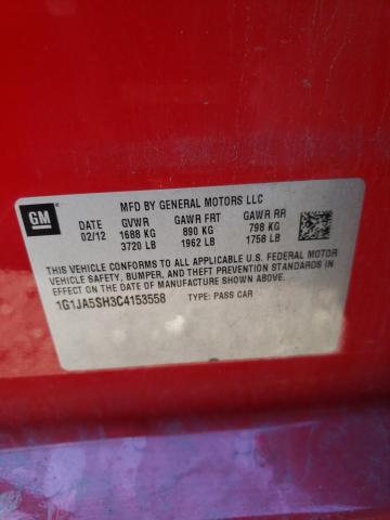 1G1JA5SH3C4153558 - 2012 CHEVROLET SONIC LS RED photo 10
