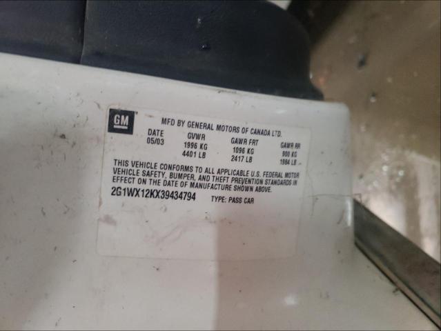2G1WX12KX39434794 - 2003 CHEVROLET MONTE CARL თეთრი ფოტო 10