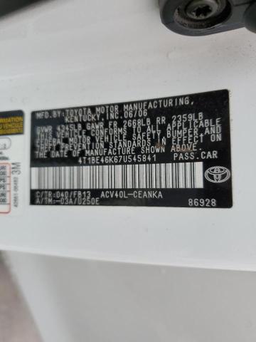 4T1BE46K67U545841 - 2007 TOYOTA CAMRY CE WHITE photo 10