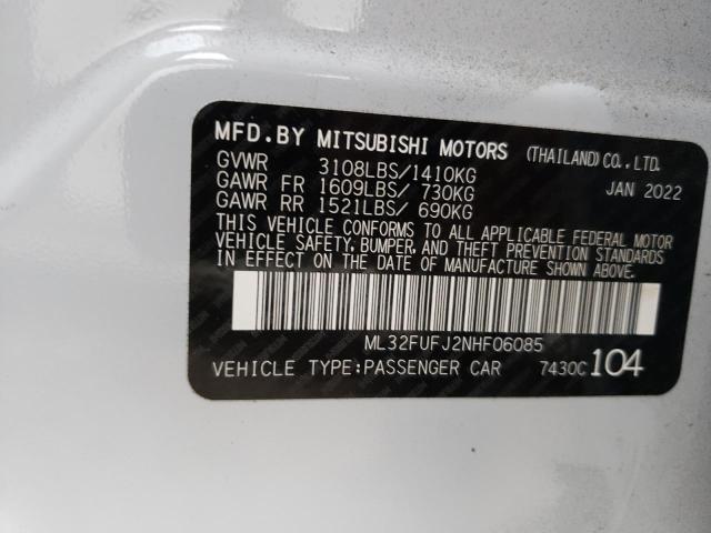 ML32FUFJ2NHF06085 - 2022 MITSUBISHI MIRAGE G4 WHITE photo 10