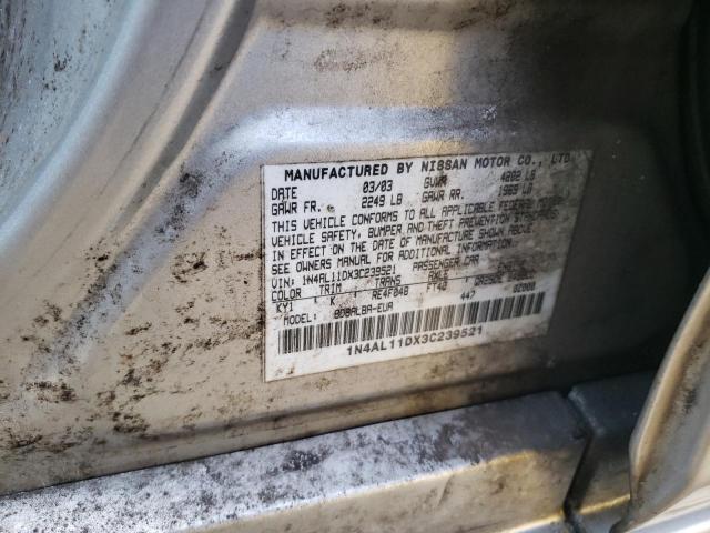 1N4AL11DX3C239521 - 2003 NISSAN ALTIMA BAS SILVER photo 10