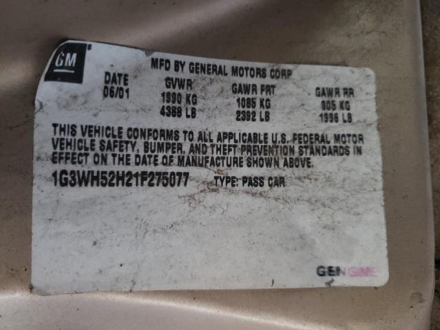 1G3WH52H21F275077 - 2001 OLDSMOBILE INTRIGUE G GOLD photo 10