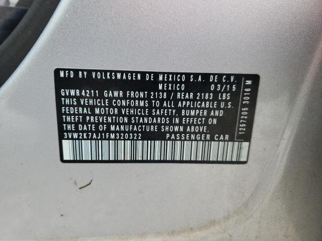 3VW2K7AJ1FM320322 - 2015 VOLKSWAGEN JETTA BASE Արծաթագույն լուսանկար 10