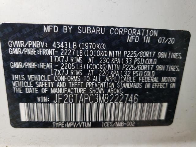 JF2GTAPC3M8222746 - 2021 SUBARU CROSSTREK PREMIUM  photo 10