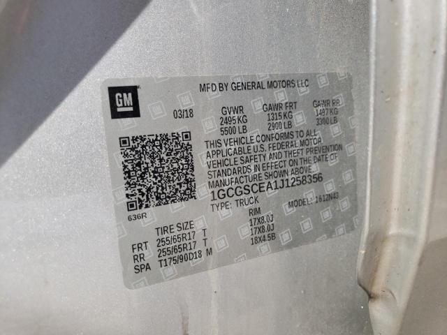 1GCGSCEA1J1258356 - 2018 CHEVROLET COLORADO L SILVER photo 10