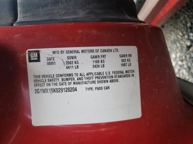 2G1WX15K829128204 - 2002 CHEVROLET MONTE CARL წითელი ფოტო 10