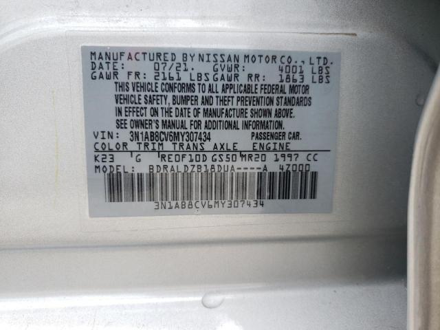 3N1AB8CV6MY307434 - 2021 NISSAN SENTRA SV SILVER photo 10