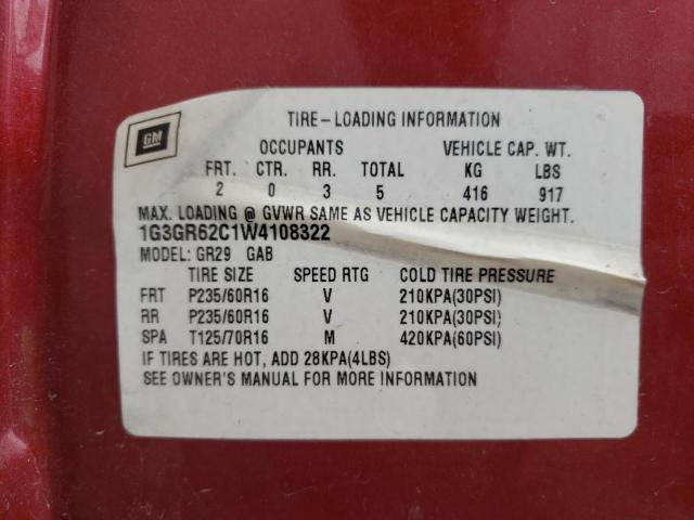 1G3GR62C1W4108322 - 1998 OLDSMOBILE AURORA MAROON photo 10