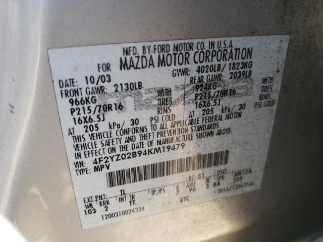 4F2YZ02B94KM19479 - 2004 MAZDA TRIBUTE DX 银色 照片 10