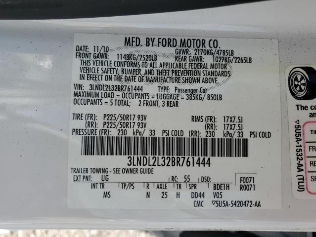 3LNDL2L32BR761444 - 2011 LINCOLN MKZ HYBRID WHITE photo 10