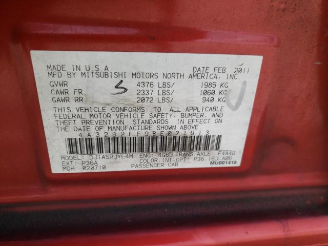 4A32B2FF9BE021913 - 2011 MITSUBISHI GALANT FE RED photo 10