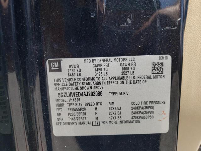 5GZLVWED4AJ202086 - 2010 SATURN OUTLOOK XR ლურჯი ფოტო 10