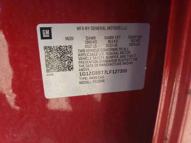 1G1ZG5ST7LF127300 - 2020 CHEVROLET MALIBU RS Qırmızı foto 10