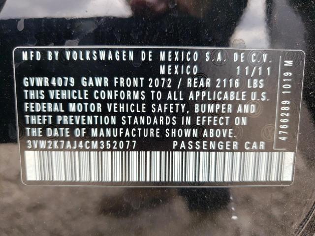 3VW2K7AJ4CM352077 - 2012 VOLKSWAGEN JETTA BASE Սև լուսանկար 10