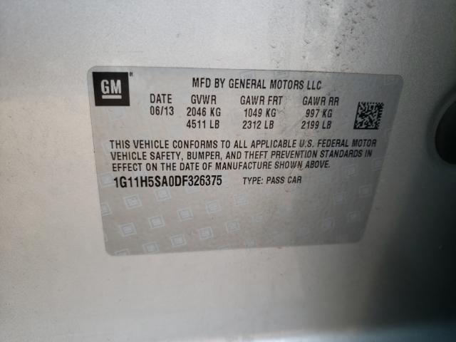 1G11H5SA0DF326375 - 2013 CHEVROLET MALIBU LTZ ვერცხლისფერი ფოტო 10