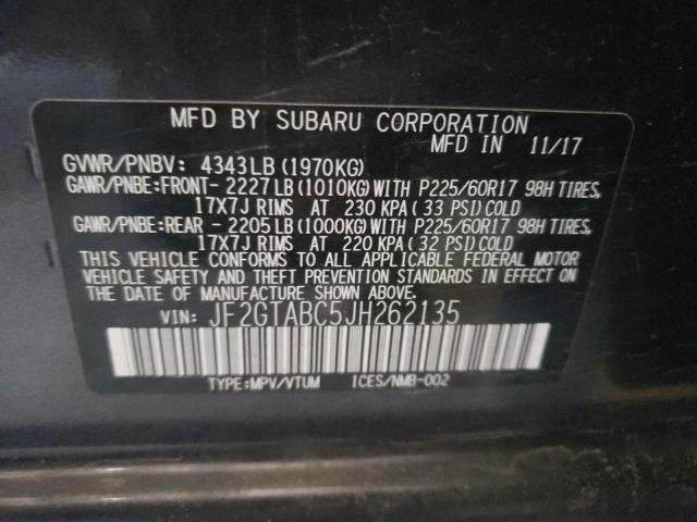 JF2GTABC5JH262135 - 2018 SUBARU CROSSTREK BLACK photo 10