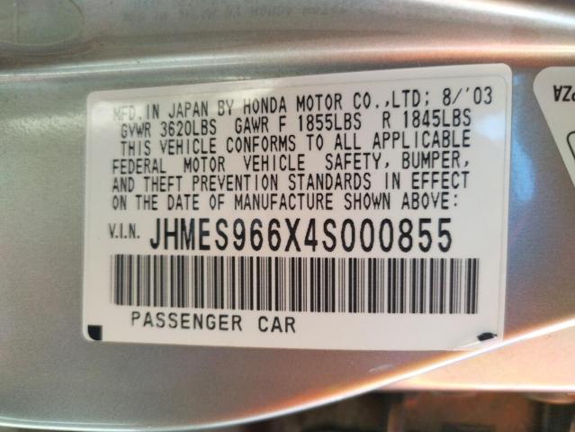 JHMES966X4S000855 - 2004 HONDA CIVIC HYBR SILVER photo 10