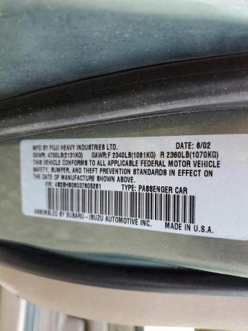 4S3BH806037605281 - 2003 SUBARU OUTBACK GREEN photo 10