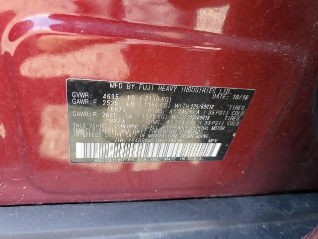 4S4BSANC1H3279556 - 2017 SUBARU OUTBACK RED photo 10