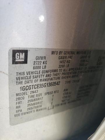 1GCGTCE35G1360542 - 2016 CHEVROLET COLORADO L SILVER photo 10